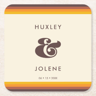 Retro 60er Vintage Farben Hochzeit Rechteckiger Pappuntersetzer