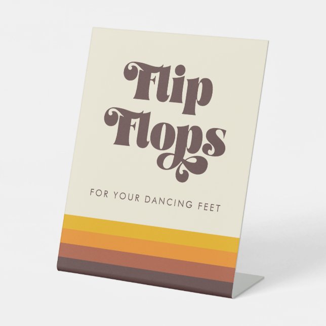 Retro 60er Vintage Wedding Flip Flops Sockelschild (Vorderseite)