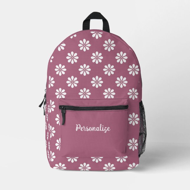Retro 60er White Daisy Floral Lila iPersonalized Bedruckter Rucksack (Vorderseite)