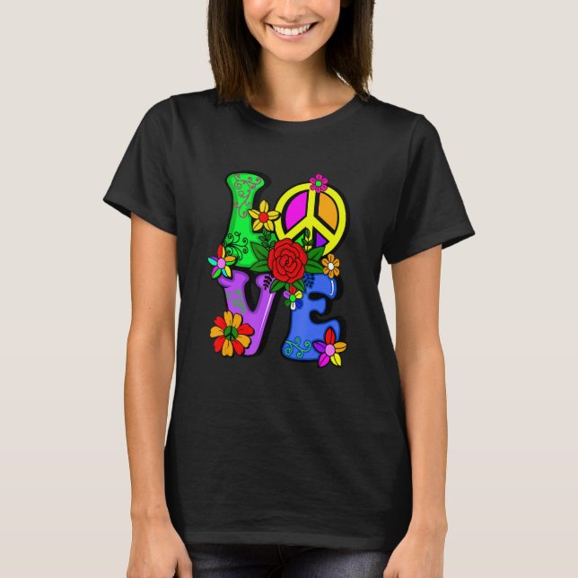 Retro 60's 70's Flower Power Hippy  Groovy Love Pe T-Shirt (Vorderseite)