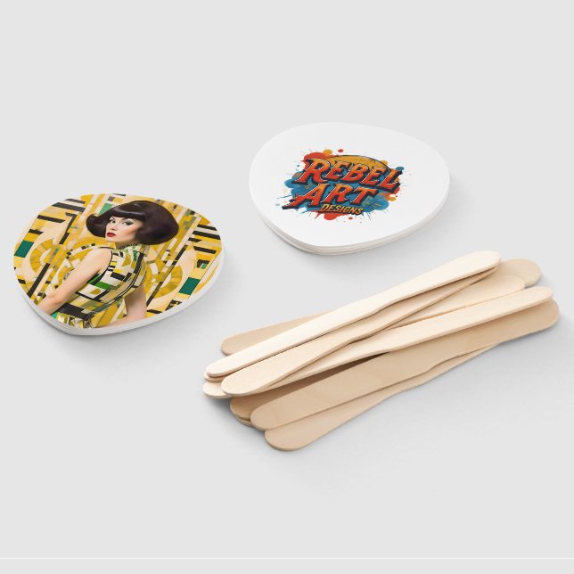 Retro 60's Beauty Geometric fashionplate yellow Fächer (Non-assembled)