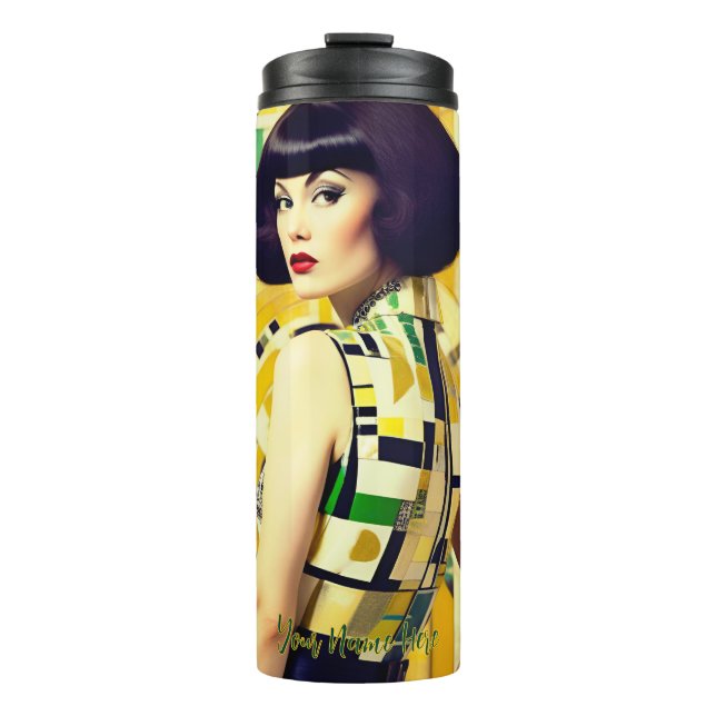 Retro 60's beauty geometric yellow green  thermosbecher (Vorderseite)