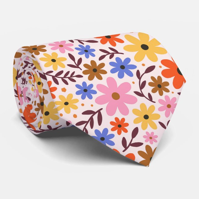 Retro 60s floral - daisy flowers in pink, orange krawatte (Gerollt)