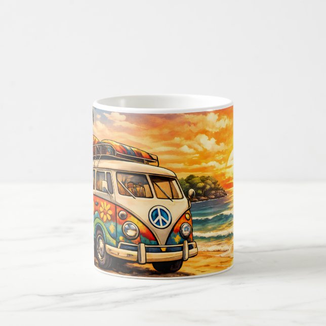 Retro 60s Hippie Beach Bus Sunset | Surf Van Life Kaffeetasse (Mittel)
