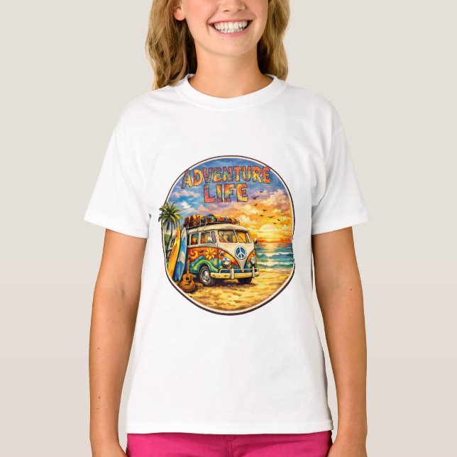 Retro 60s Hippie Beach Sunset Adventure Life Girls T-Shirt (Vorderseite)