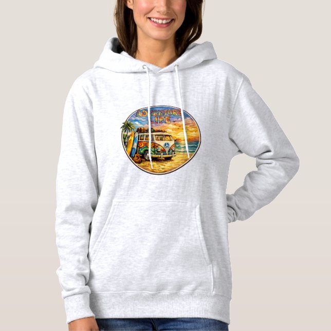 Retro 60s Hippie Beach Sunset | Adventure Van Life Hoodie (Vorderseite)