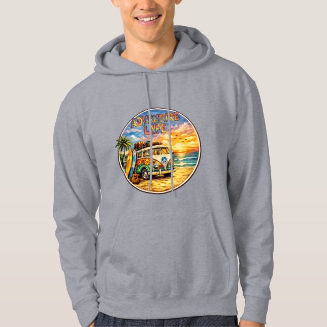 Retro 60s Hippie Beach Sunset | Adventure Van Life Hoodie (Vorderseite)