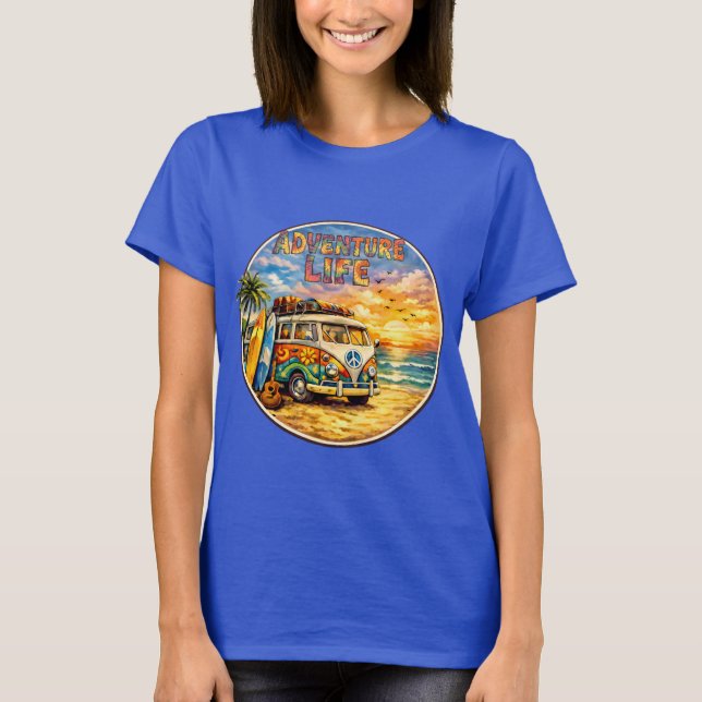Retro 60s Hippie Beach Sunset | Adventure Van Life T-Shirt (Vorderseite)