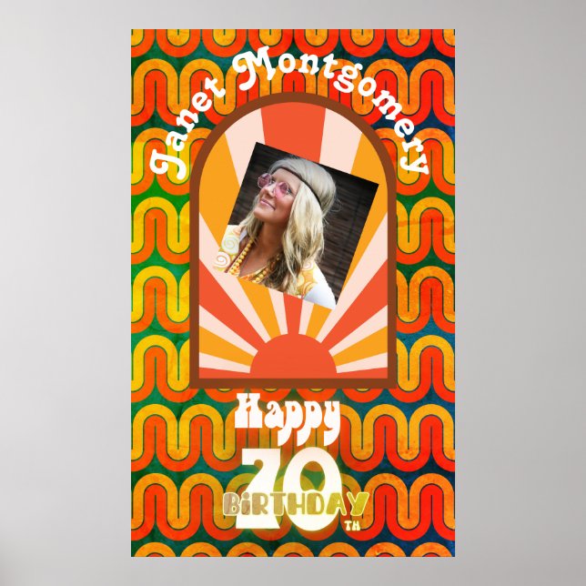 Retro 60's Psychedelic Custom Foto 70. Geburtstag Poster (Vorne)
