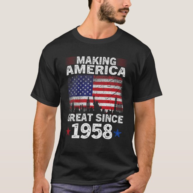 Retro 64th Birthday USA Flag America Great T-Shirt (Vorderseite)