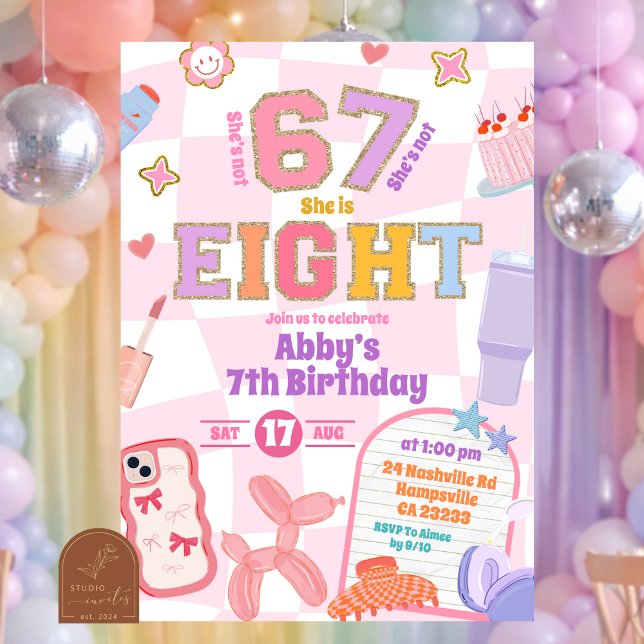 Retro 67 Ästhetik Mädchen 8. Geburtstag Patch Part Einladung (Von Creator hochgeladen)