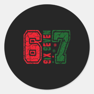 Retro 67 Lustiges Six Seven Meme 6 7 Zahl Weihnach Runder Aufkleber