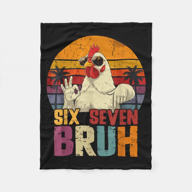 Retro 67 Six Seven Bruh Funny Chicken With Sungles Fleecedecke (Vorderseite)
