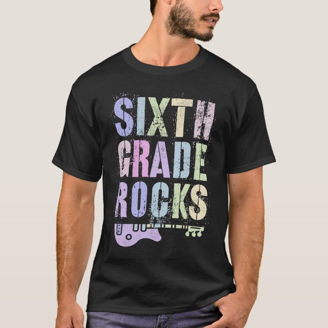 Retro 6th GRADE ROCKS Teacher Rockstar Squad Sixth T-Shirt (Vorderseite)