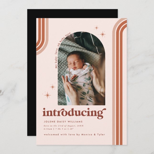 Retro-70 | Arch Foto Geburtsankündigung Save The Date (Vorne/Hinten)