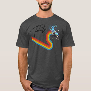 Retro 70er80er Style Rainbow Surfing Wave Tahiti T-Shirt