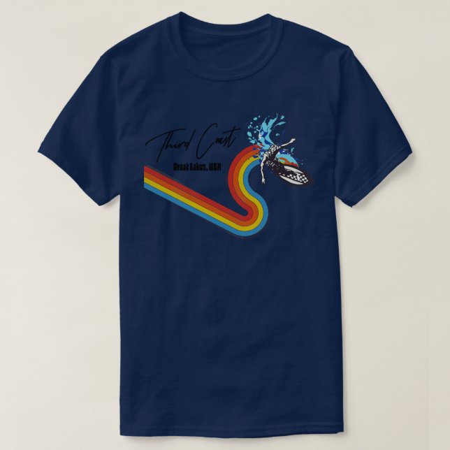 Retro 70er80er Style Rainbow Surfing Wave Third Co T-Shirt (Design vorne)