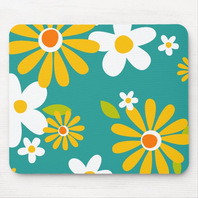 Retro 70er 60er Blume Stil Mousepad (Vorne)
