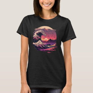 Retro 70er 80er Retrowave Great Wave Off Kanagawa  T-Shirt