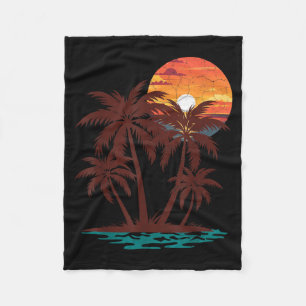 Retro 70er 80er Strand Sonnenuntergang Palme Somme Fleecedecke