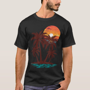 Retro 70er 80er Strand Sonnenuntergang Palme Somme T-Shirt