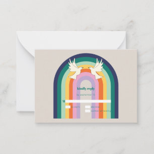 Retro 70er Arch Rainbow RSVP Card Mitteilungskarte