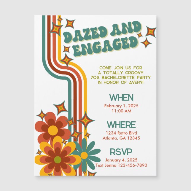Retro 70er Bachelorette Einladung Magnet (Vorderseite)