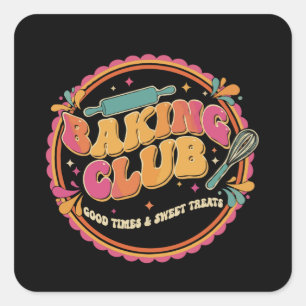 Retro 70er "Backclub" Groovy Süße Leckereien Desig Quadratischer Aufkleber