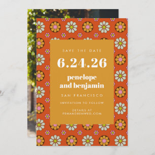 Retro 70er Blume Bright Orange Picture Wedding Save The Date