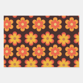 Retro-70er-Blume in orange-gelbes Muster Geschenkpapier Set