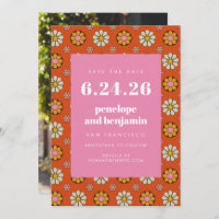 Retro 70er Blume kühl Orange Pink Picture Wedding