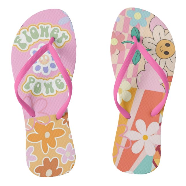 Retro 70er Blume Power Beach Flip Flops anpassen (Fußbett)