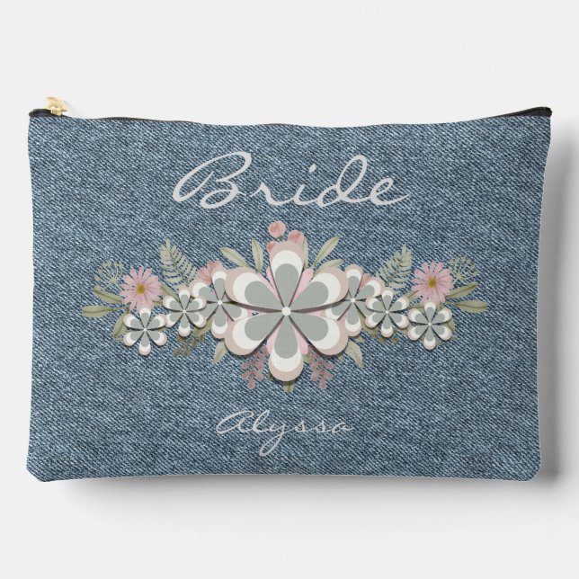 Retro 70er Blume Power Grün-Weiß Bride Zubehörtasche (Vorderseite)