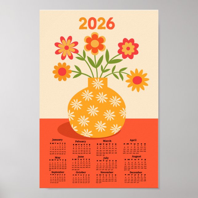Retro 70er Blumen Vase 2026 Kalender Poster (Vorne)