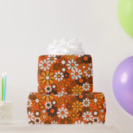 Retro 70er Boho Blumen Braun Orange Geschenk Geschenkpapier