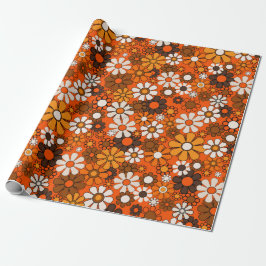 Retro 70er Boho Blumen Braun Orange Geschenk Geschenkpapier