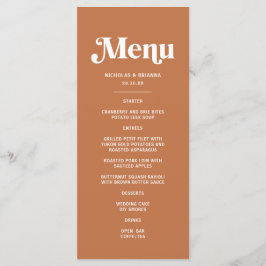 Retro 70er Boho Burnt Orange Wedding Menükarte