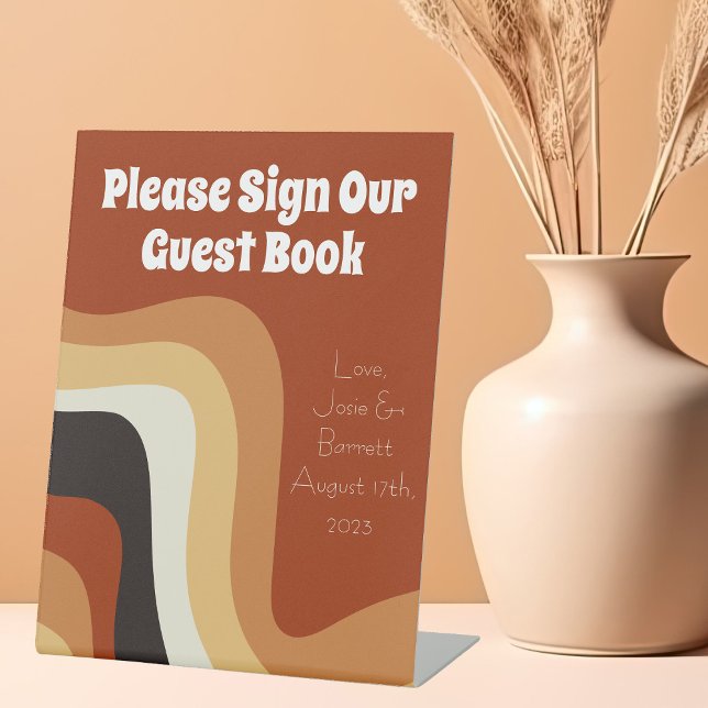 Retro 70er Boho Groovy Wedding Sign Our Guest Book Sockelschild (Von Creator hochgeladen)