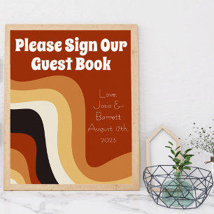 Retro 70er Boho Wedding Sign Our Guest Book Poster