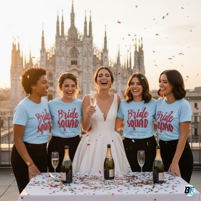 Retro 70er Bride Squad Bridesmaid Name Bachelorett T-Shirt (Von Creator hochgeladen)