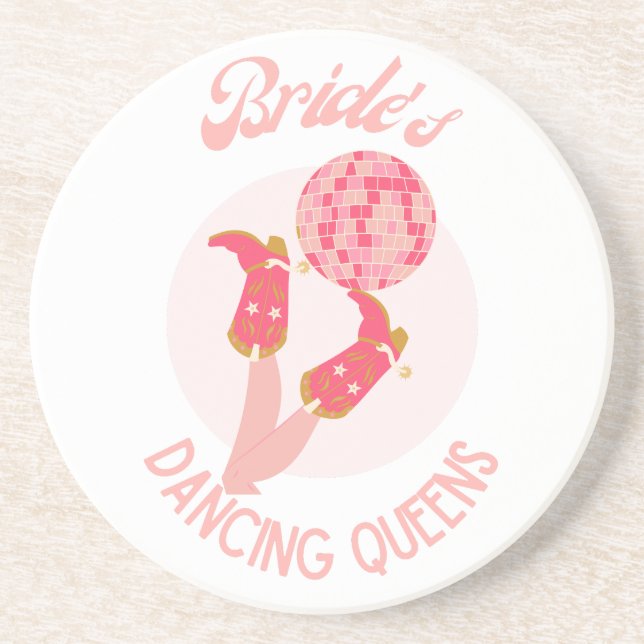 Retro 70er Bride's Dancing Queens Bachelorette Getränkeuntersetzer (Vorne)