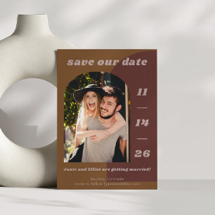 Retro 70er Brown Geometric Couple Two Foto Wedding Save The Date