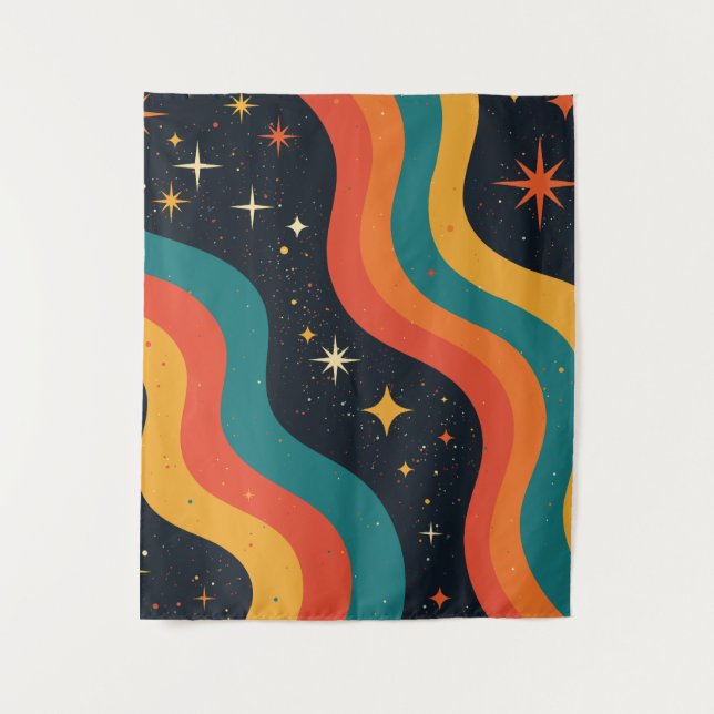 Retro-70er Cosmic Dream Groovy Wavy Design Wandteppich (Vorderseite)