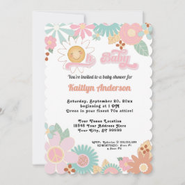 Retro 70er Daisy Pink Peach Girl Oh Babydusche Einladung