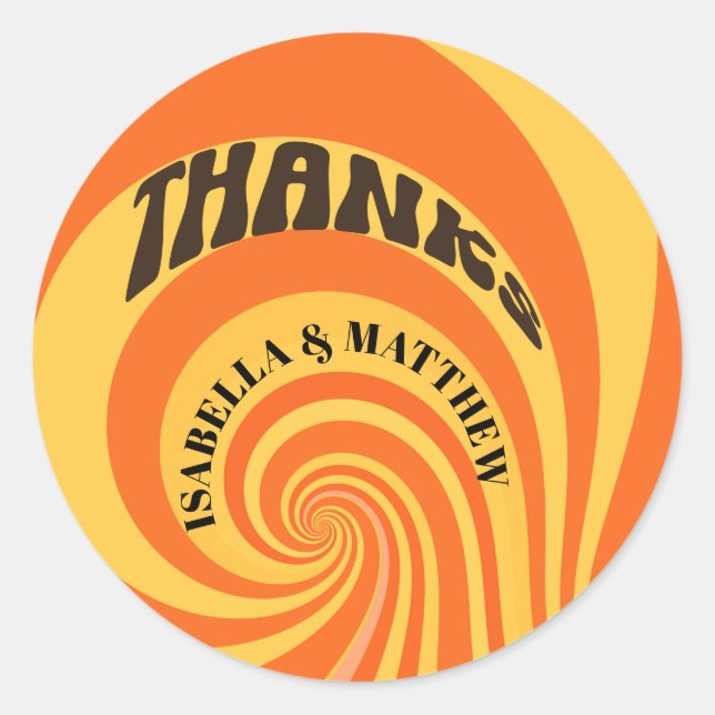 Retro 70er dank Orange Yellow Wedding Runder Aufkleber (Vorderseite)