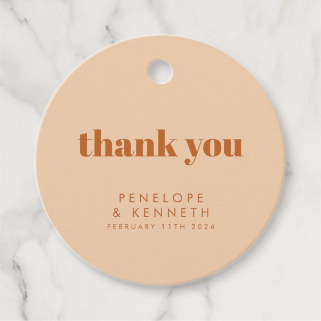 Retro 70er Design Brown Wedding Custom Vielen Dank Geschenkanhänger (Vorderseite)