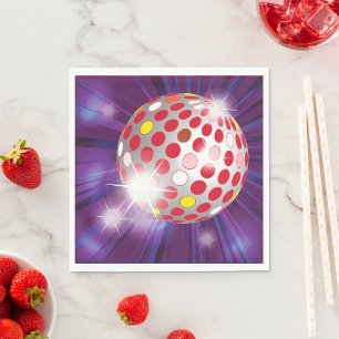 Retro 70er Disco-Kugel in leuchtendem Rot Serviette