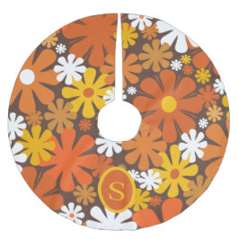 Retro 70er Floral Muster Orange Brown mit Initial Polyester Weihnachtsbaumdecke