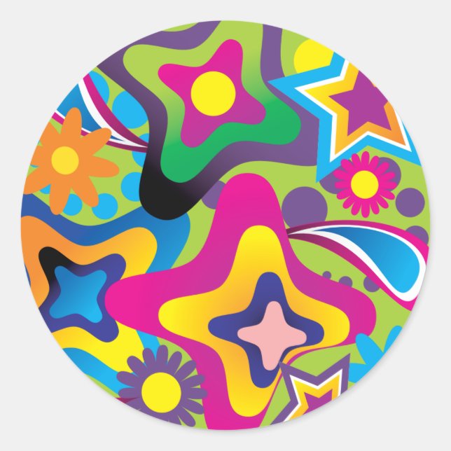 Retro-70er-Formen in hellen Farben Runder Aufkleber (Vorderseite)
