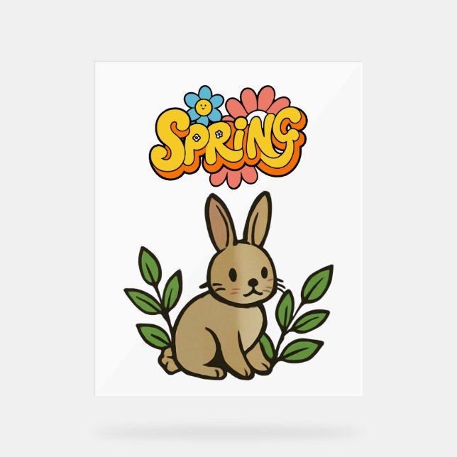 Retro 70er Frühling-Hasen-Grafikdesign Acrylschild (Vorderseite)